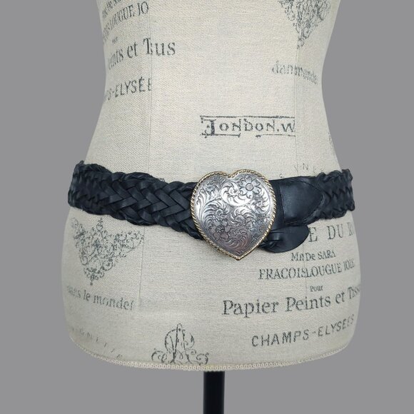 Vintage Heart Conch Belt Small Black Weave Leather - Picture 1 of 9
